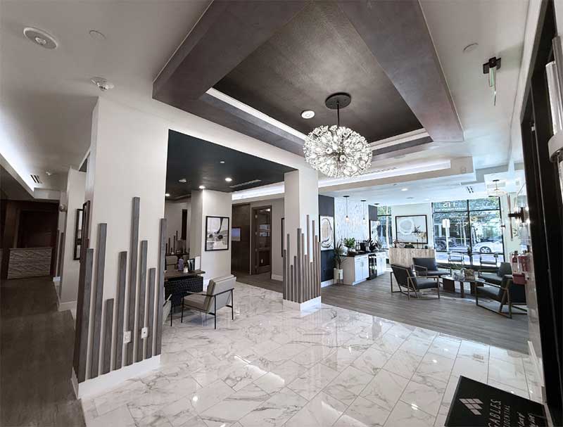 Modern luxury clubroom with contemporary furniture and open gathering space